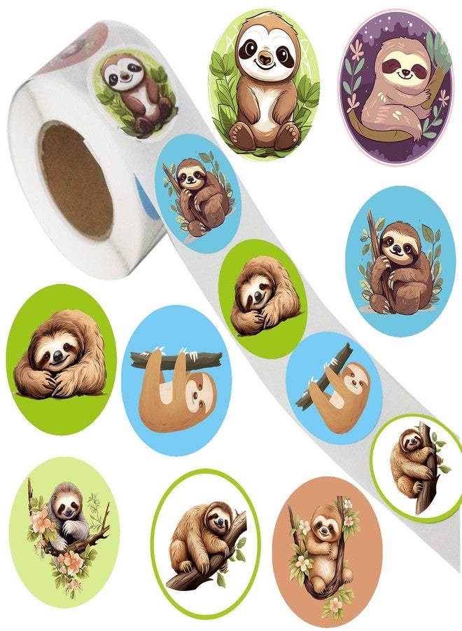 PIBIPAID 500 Pcs Sloth Animal Party Roll Stickers,Sloth Birthday Party Favors Supplies Decorations Goodie Bag Stuffers Prize Labels - Image 1